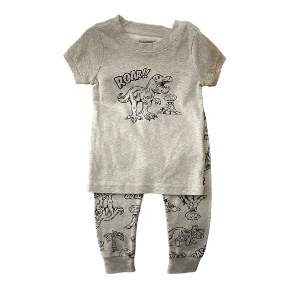Old Navy Gray T-Rex Dinosaur Roar Graphic Pajama Set Size 18-24 Months New - Picture 1 of 4